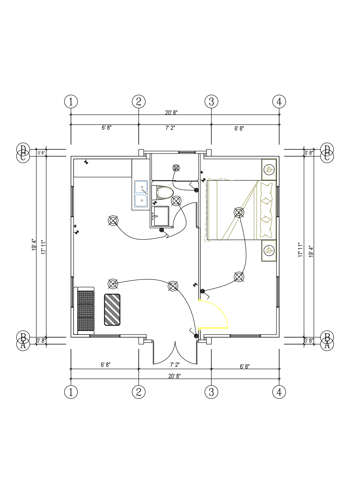 20x20 one-bedroom floor plan.