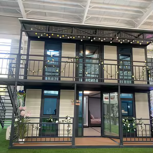 Two-story steel duplex container home.