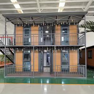 Two-story duplex with a balcony in a showroom.