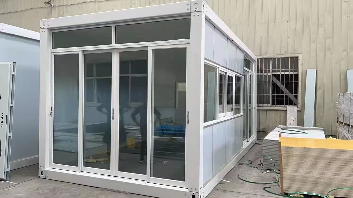 Glass-front container retail unit.