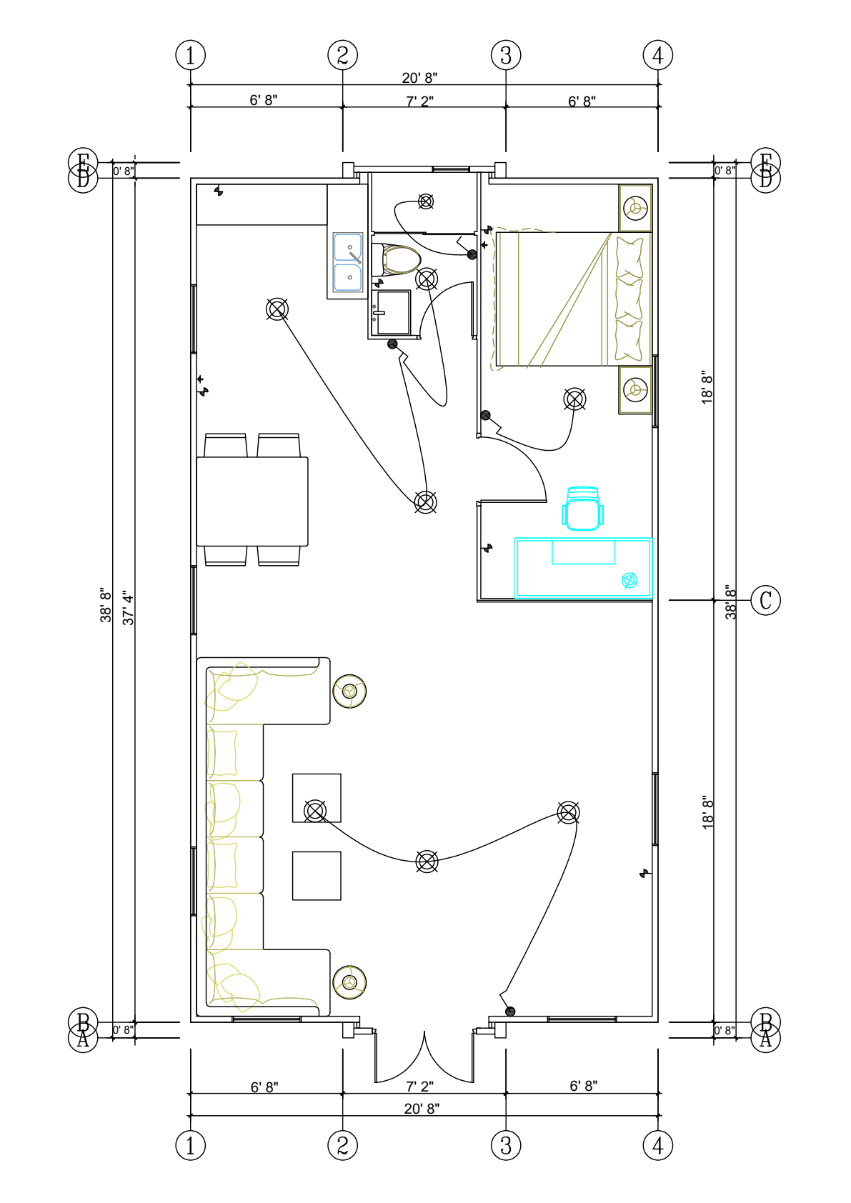 20x40 one-bedroom floor plan.