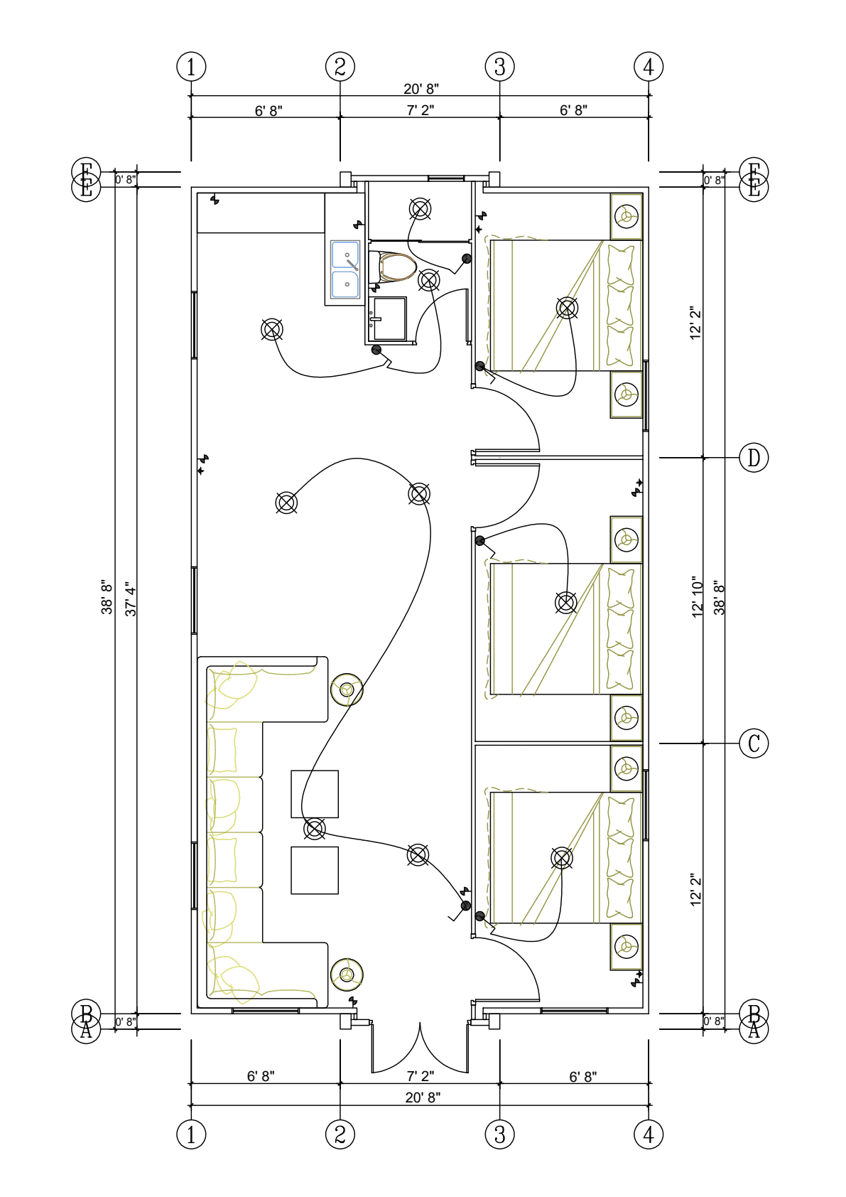 20x40 two-bedroom floor plan.
